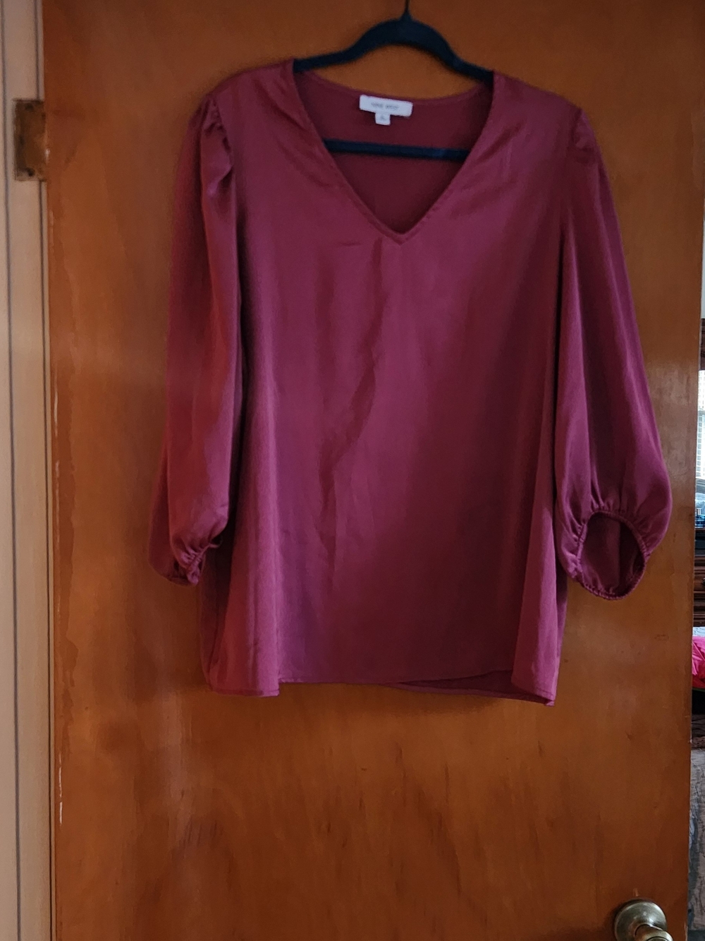 Nine West Dusty Rose V-Neck Balloon Sleeve Blouse